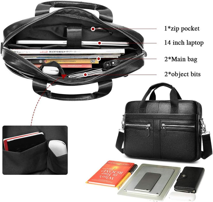 VINBAGGE Businesstasche Herren Leder Aktentasche Männer Handtasche Vintage Laptoptasche Arbeitstasch
