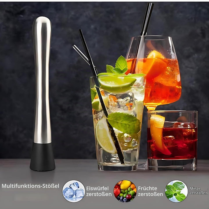 Professionelles Cocktail Set (6-teilig), Edelstahl Stampfer, Cocktail Stössel,Barlöffel Lang,messbec
