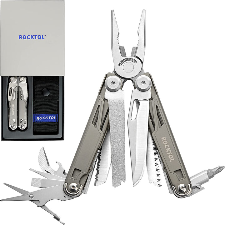 ROCKTOL Multifunktionszange,19-in-1-Multitool-Zange mit titanbeschichtetem Griff, Sicherheitsverrieg