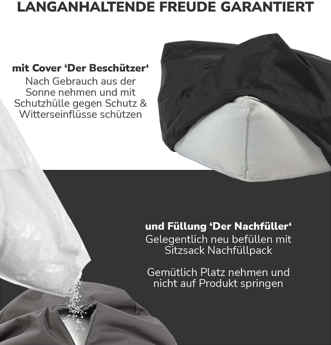 mokebo® Outdoor Pouf o. Hocker 65x45cm in Beige mit schwarzer Schutzhülle 'Der Ruhepouf', Sitzhocker