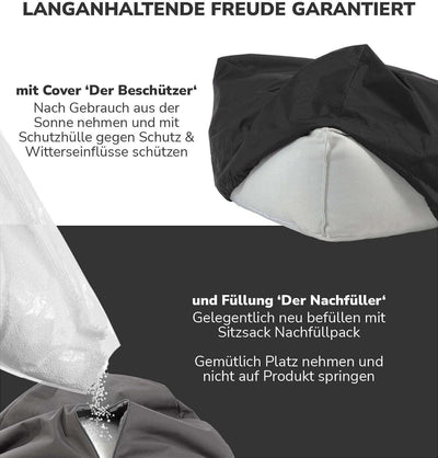 mokebo® Outdoor Pouf o. Hocker 65x45cm in Beige mit schwarzer Schutzhülle 'Der Ruhepouf', Sitzhocker