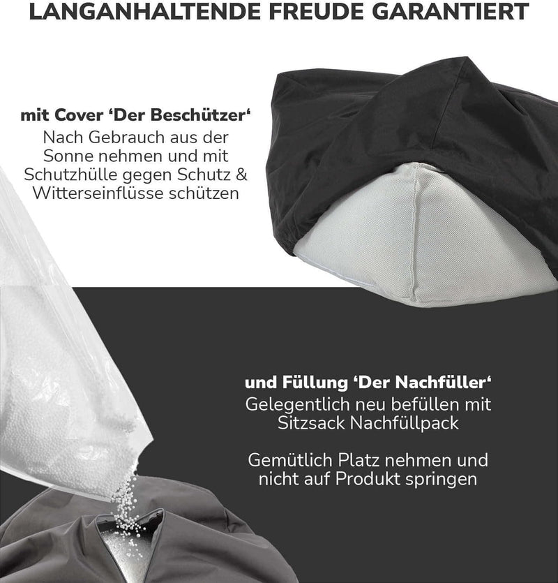 mokebo® Outdoor Pouf o. Hocker 65x45cm in Beige mit schwarzer Schutzhülle &