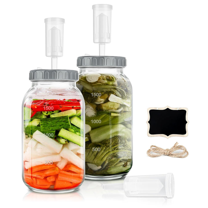 Fermentierglas 2 Stück 2L, Kimchi Behälter mit Luftschleuse, Perfekt für die Gärung für Kimchi, Saue