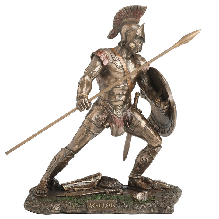 Achilles-Trojaner-Kriegshelden-Statue mit Schild und Speer