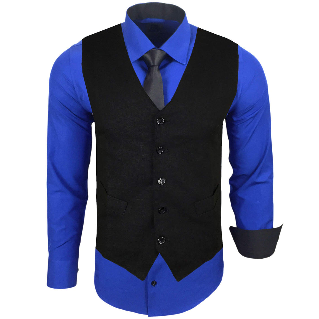 Herren Hemd mit Weste Krawatte Anzugs Sakko Business Hochzeit Freizeit Hemden Frack Herrenweste Set