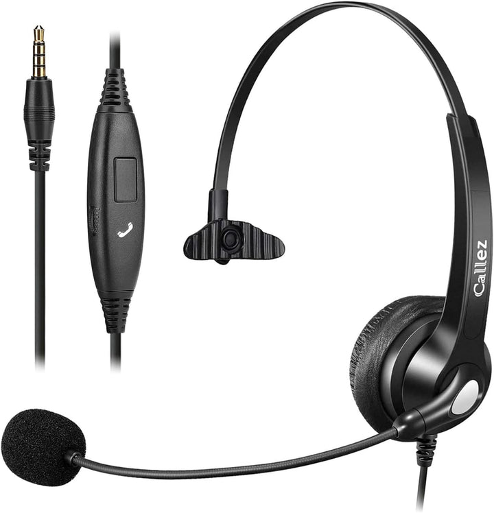 Callez 3,5mm Klinke Headset Handy mit Mikrofon Noise Cancelling, PC Kopfhörer für FritzFon C6 X6 iPh