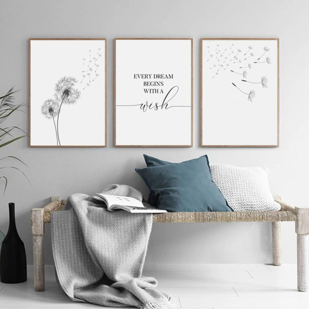 Trayosin 3er Poster Set Wohnzimmer - Aesthetic Blume Schwarz Weiss Bilder Deko Schlafzimmer - Pusteb