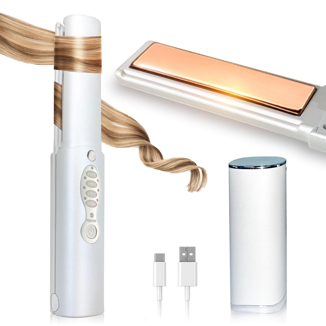 Glätteisen Kabellos mit 5000mAh Akku, Haarglätter und Lockenstab 2 in 1, Mini Tragbares Reiseglättei
