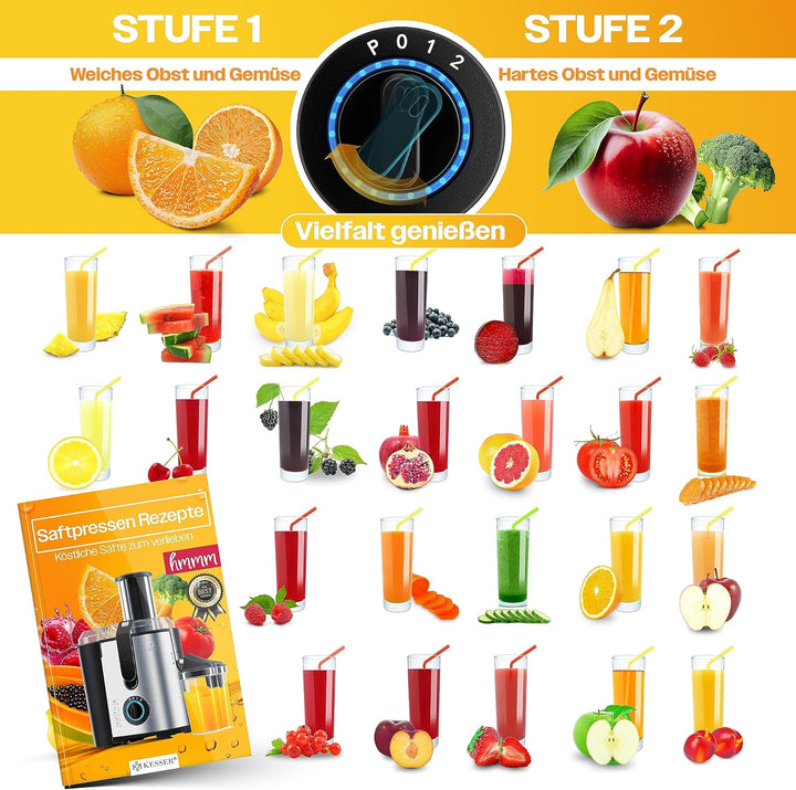 KESSER® Entsafter für Obst und Gemüse aus Edelstahl 1100W grosse 85 mm Einfüllöffnung inkl. Reinigun