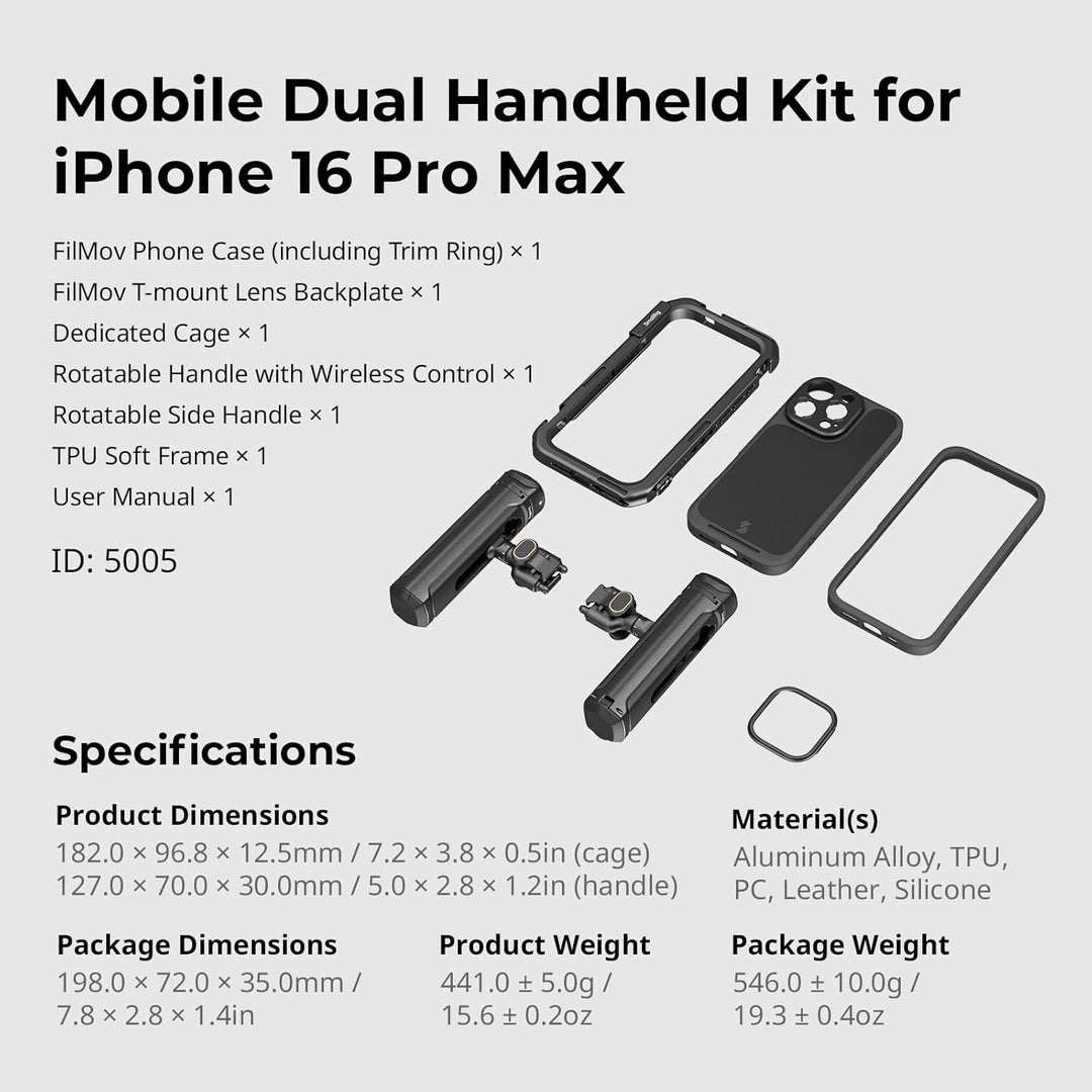 SMALLRIG Phone Video Cage Dual Handheld Kit für iPhone 16 Pro Max, Phone Rig mit kabellosem Quick Re