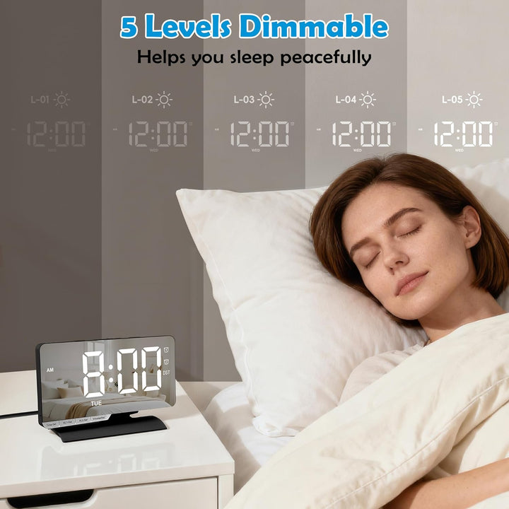 Sukeen Wecker Digital, LED Digital Uhr, 7,3" Tischuhr mit Schlummerfunktion, Zwei Weckzeiten, Wochen