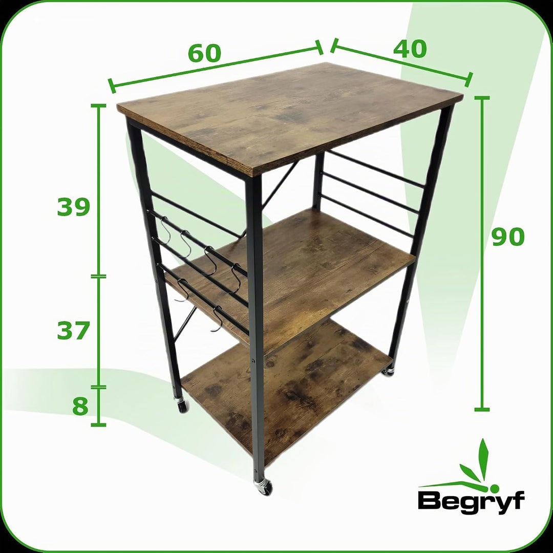 Küchenregal, Küchenkommode für das Esszimmer, dunkelbrauner Küchenschrank, Küchenwagen, Holzregal st