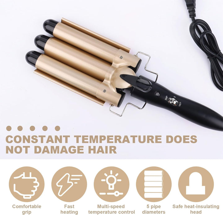 Welleneisen für Haare,lockenstab mit 3 Fässer stäben mit einstellbarer Temperatur,Welleneisen Locken