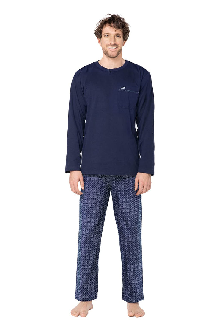 e.VIP® Herren Schlafanzug Luke 326 aus Reiner Baumwolle S Marine, S Marine