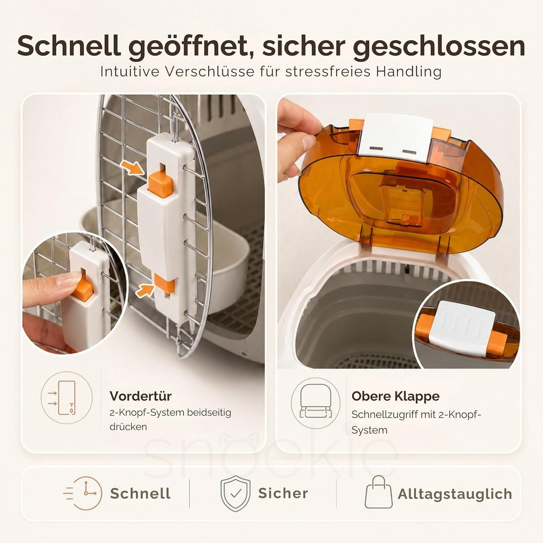 SNOEKIE Katzen Transportbox mit 2 Öffnungen, 49,5 x 32 x 32,6 cm, Haustierbox für Katzen &amp; kleine Hu