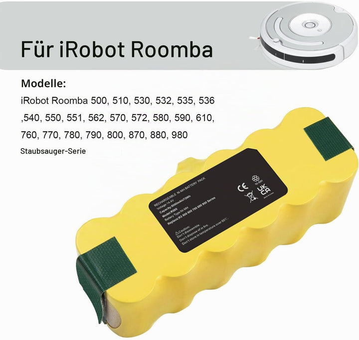 5000mAh Ersatzakku für iRobot Roomba 510 530 531 532 533 535 536 540 545 550 552 560 562 570 580 581