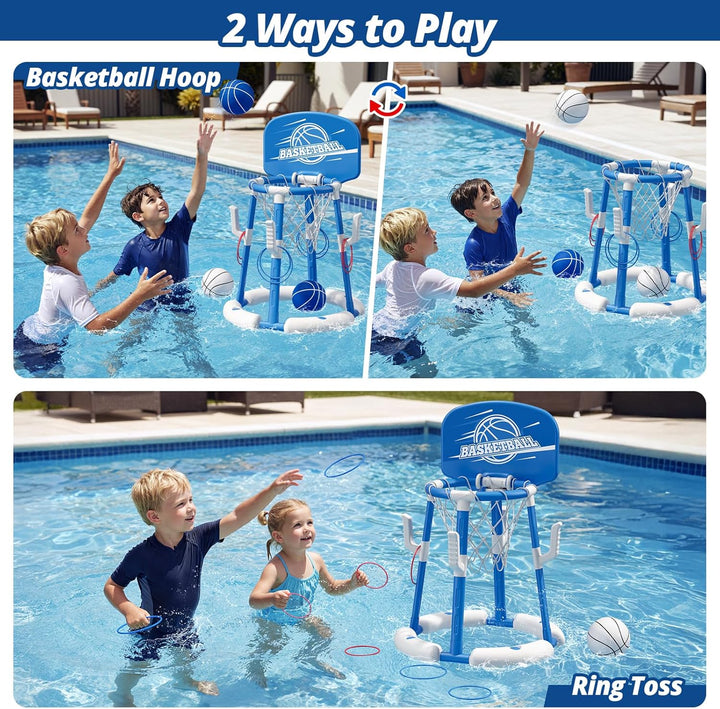 Pool Basketballkorb für Kinder, Wasserspielzeug Schwimmende Pool Spielzeug mit Backboard, 4 Bällen,