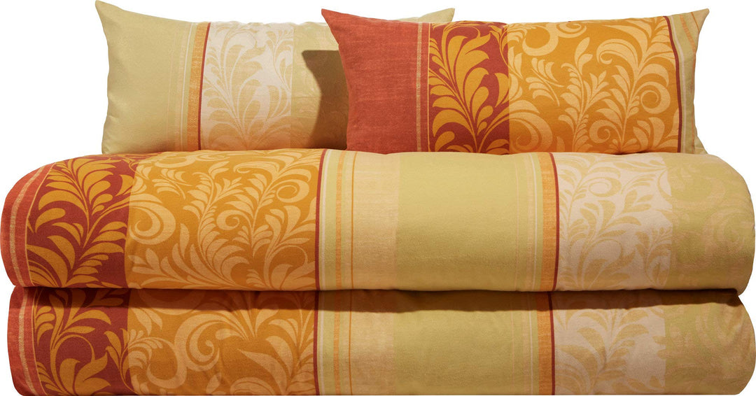 Erwin Müller Flanell Bettwäsche, Bettgarnitur mit eleganten Ranken gelb-orange Grösse 40x80 cm / 135
