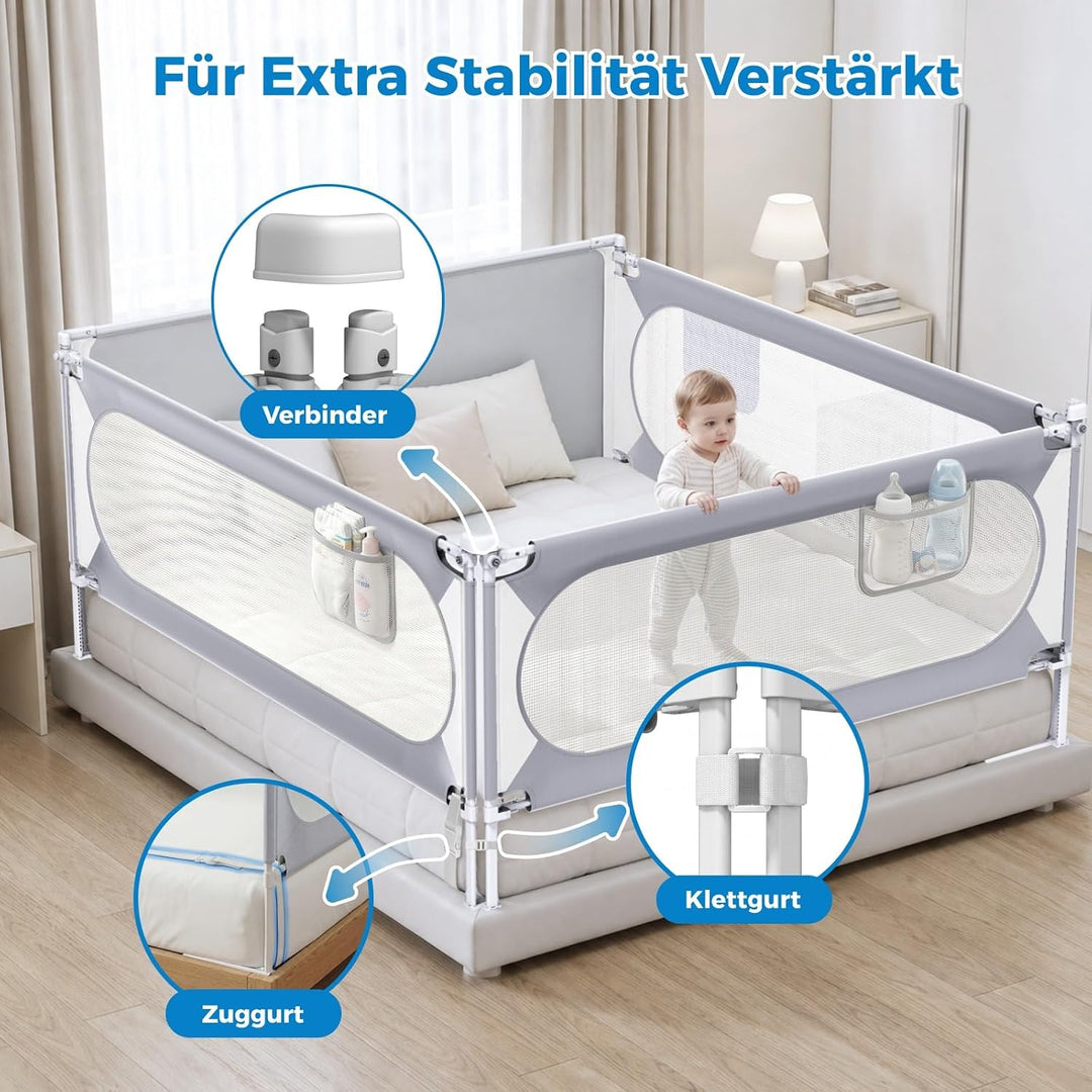 3-Seiten Rausfallschutz Bett für Kinder - Höhenverstellbares Bettschutzgitter mit Kopfteilstange, Be