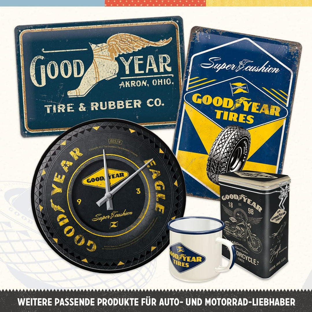 Nostalgic-Art Retro Wanduhr, Ø 31 cm, Goodyear – Wheel – Geschenk-Idee für Motor-Fans, Grosse Küchen