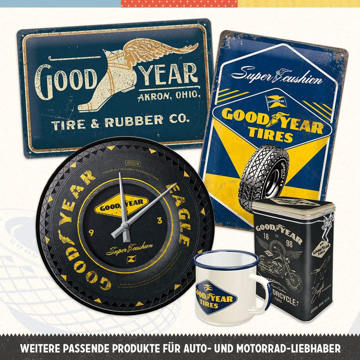 Nostalgic-Art Retro Wanduhr, Ø 31 cm, Goodyear – Wheel – Geschenk-Idee für Motor-Fans, Grosse Küchen