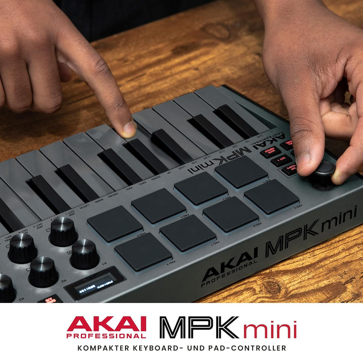 AKAI Professional MPK Mini MK3 – 25-Tasten USB MIDI Keyboard Controller, 8 hintergrundbeleuchtete Dr