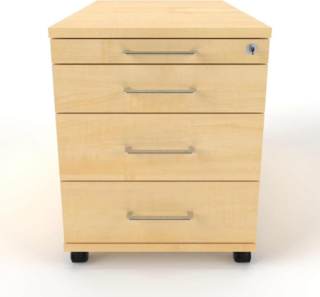 Rollcontainer CADI 43×80×51 cm – abschliessbarer Bürocontainer in Ahorn mit Orga- & 3 Universal-Schu