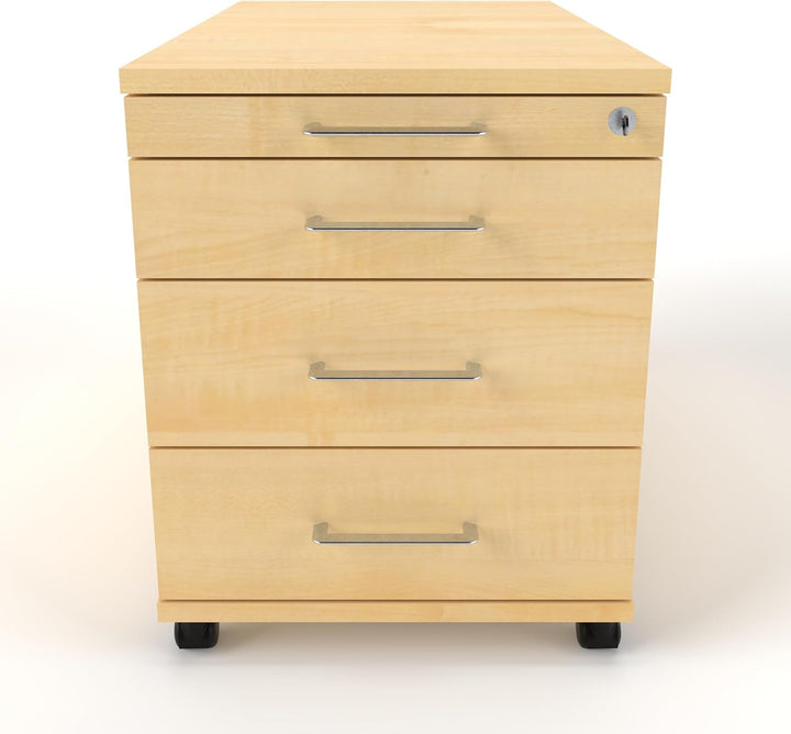 Rollcontainer CADI 43×80×51 cm – abschliessbarer Bürocontainer in Ahorn mit Orga- & 3 Universal-Schu