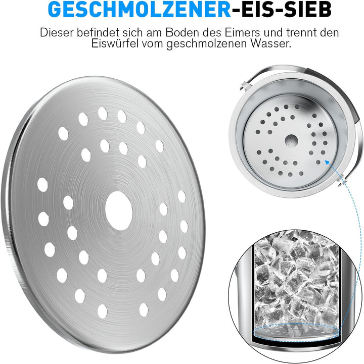 FiveHome 3,2L Edelstahl Eisbehälter mit luftdichtem Deckel, Sieb und Eiszange, Eiswürfelbehälter dop