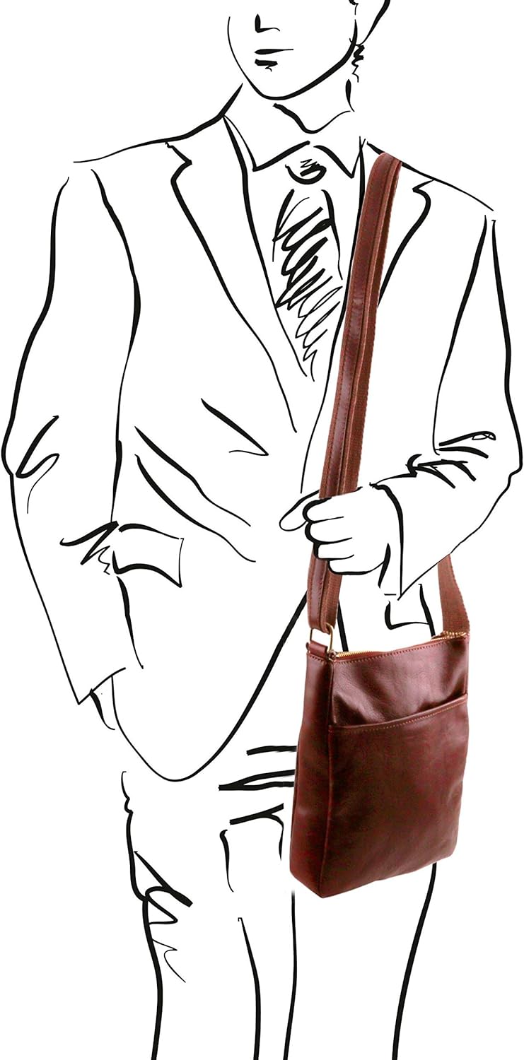 Tuscany Leather Jason Praktische Umhängetasche aus Leder Schwarz, Schwarz