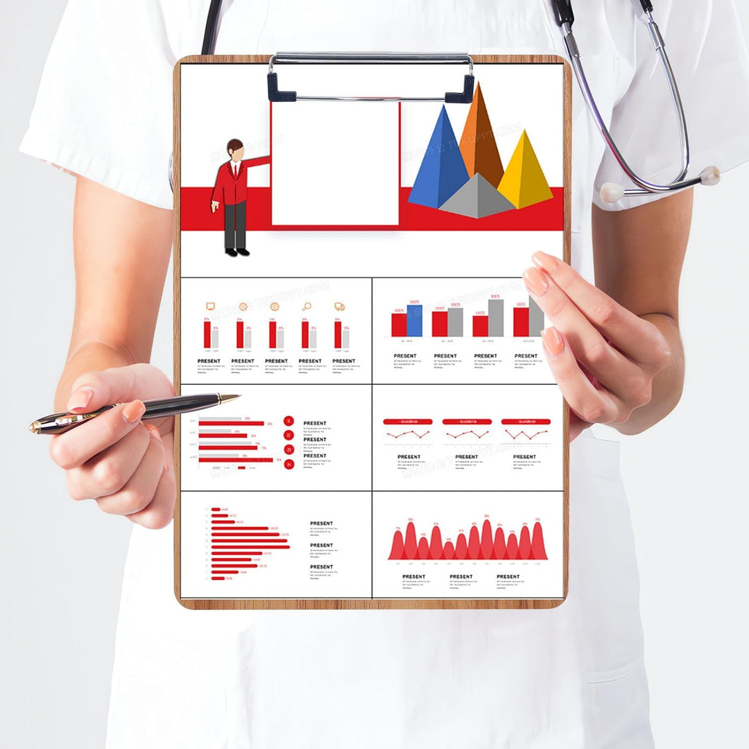 GUOKOFF Klemmbrett A5, 6 Stück Klemmbrett Holz, Hartplatten Klemmbrett A5 mit Gummierter Metalklemme