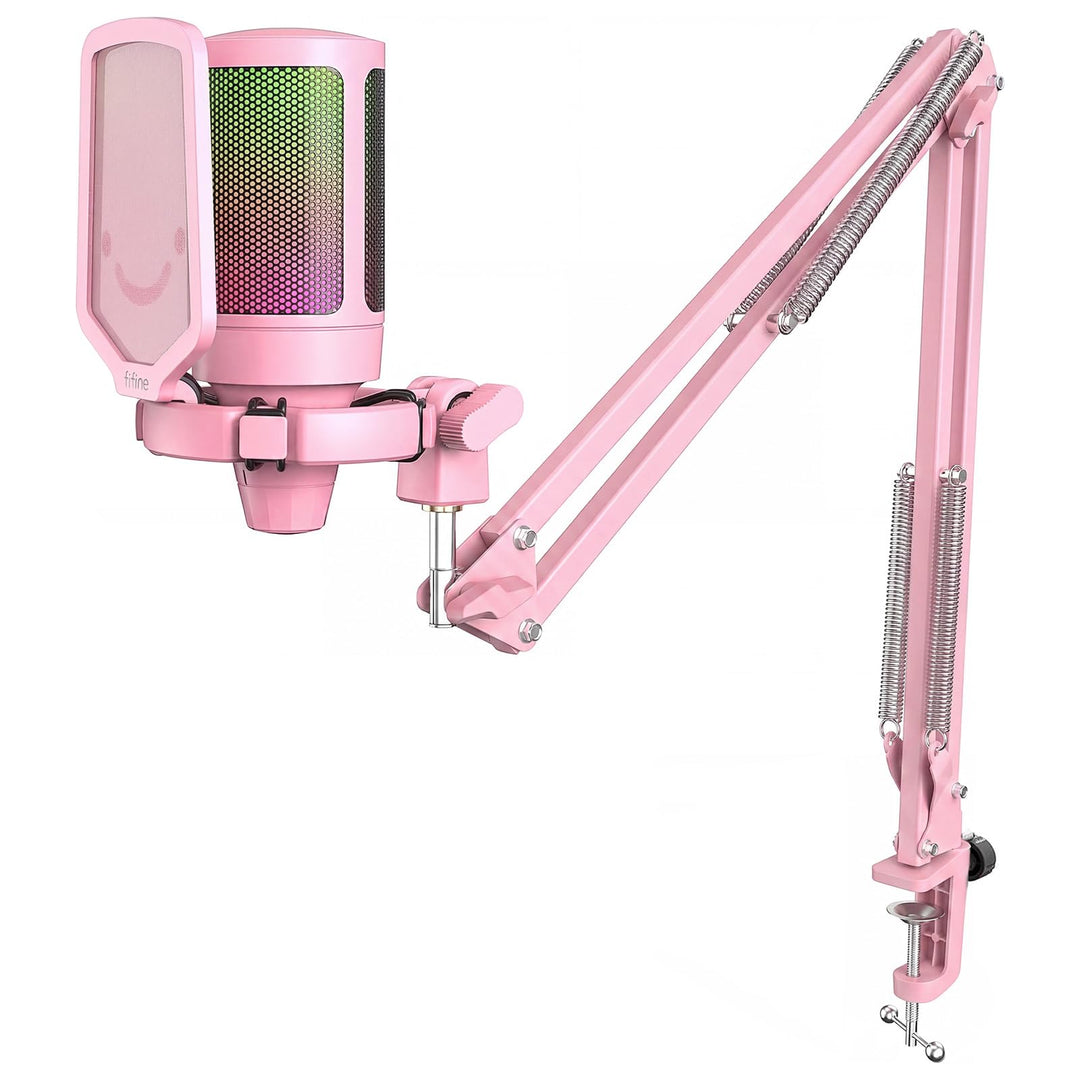 FIFINE Gaming Mikrofon mit Arm, USB Microphone pc für MAC PS4 PS5 mit Stummschalttaste, Popfilter, S