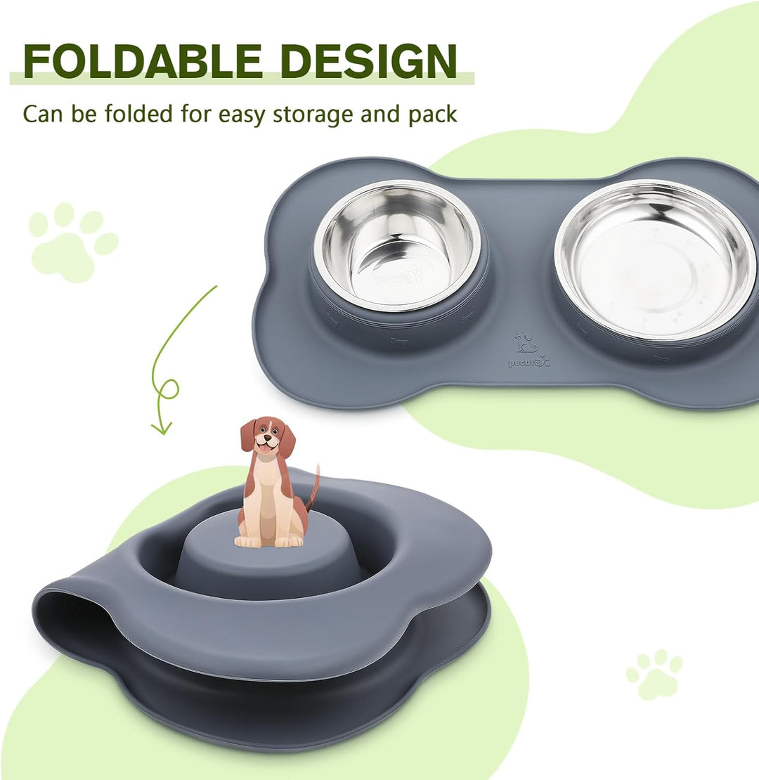 Pecute Hundenapf Mittelgrosse Hunde, Futternapf Hund Katzennapf mit Doppel 750ml Näpfe aus Edelstahl