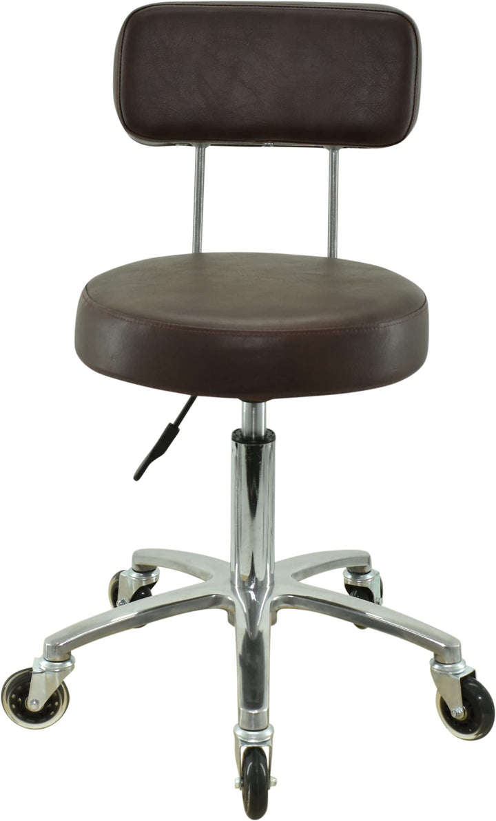 VAKON SALON - Premium Rollhocker mit Lehne in braun - Höhenverstellbar von 50 bis 65 cm - Rundsitz -