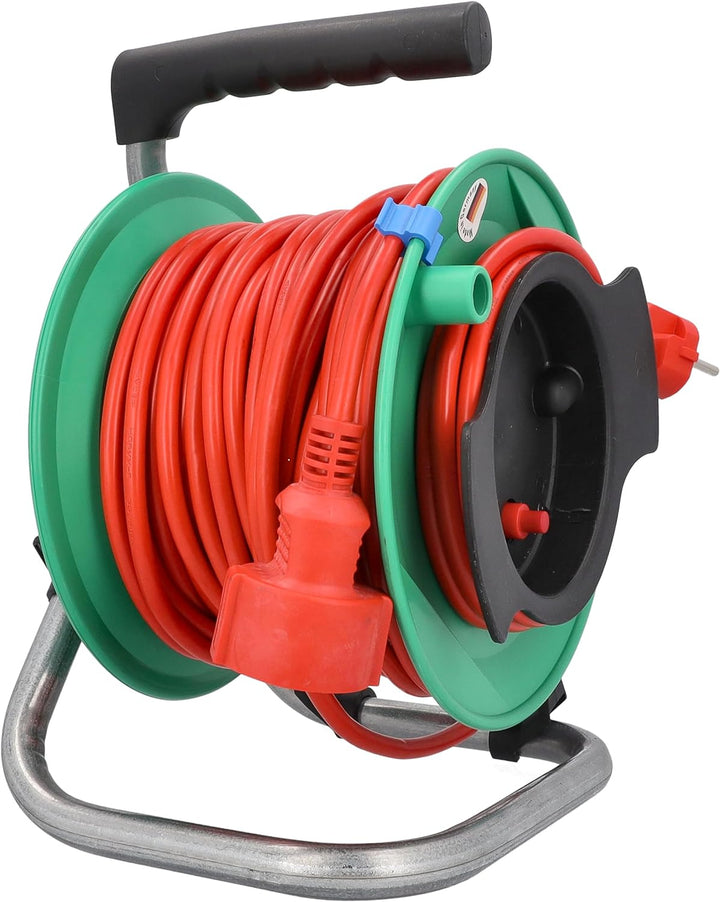 as - Schwabe Gerätekabeltrommel 50 m H05VV-F 3G1,5, Anschlussleitung 1,5 m mit Schutzkontaktstecker,