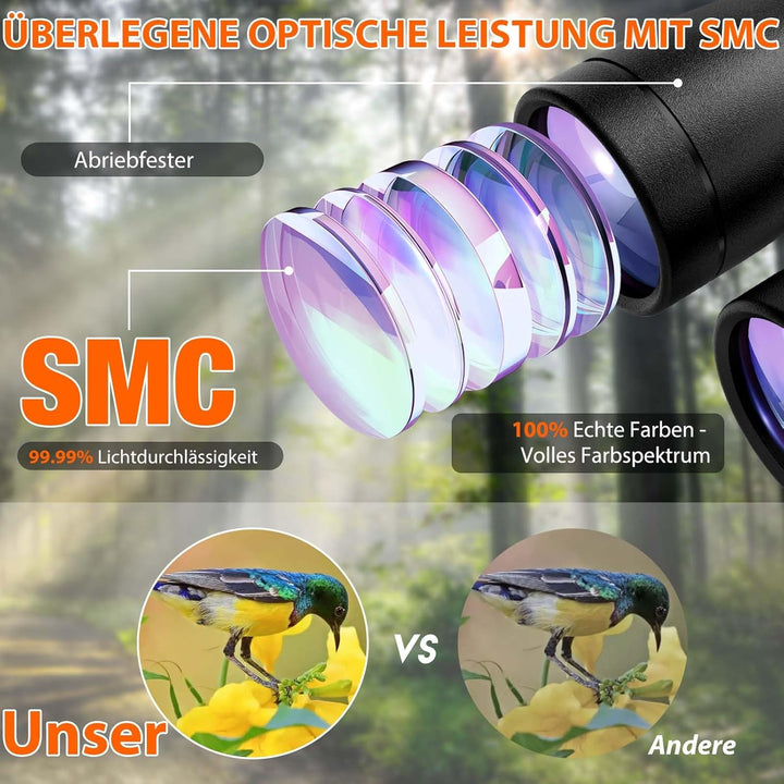 12x50 ED Fernglas für Erwachsene – Professionelles Dachkantprisma, HD-Optik, Rutschfester Griff, IPX