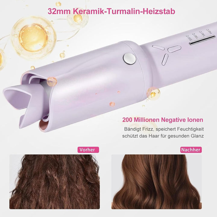 Kabellos Lockenstab Automatisch 32mm mit 5000mAh Akku - Anti-Haarklemmen System für Langes & Kurzes