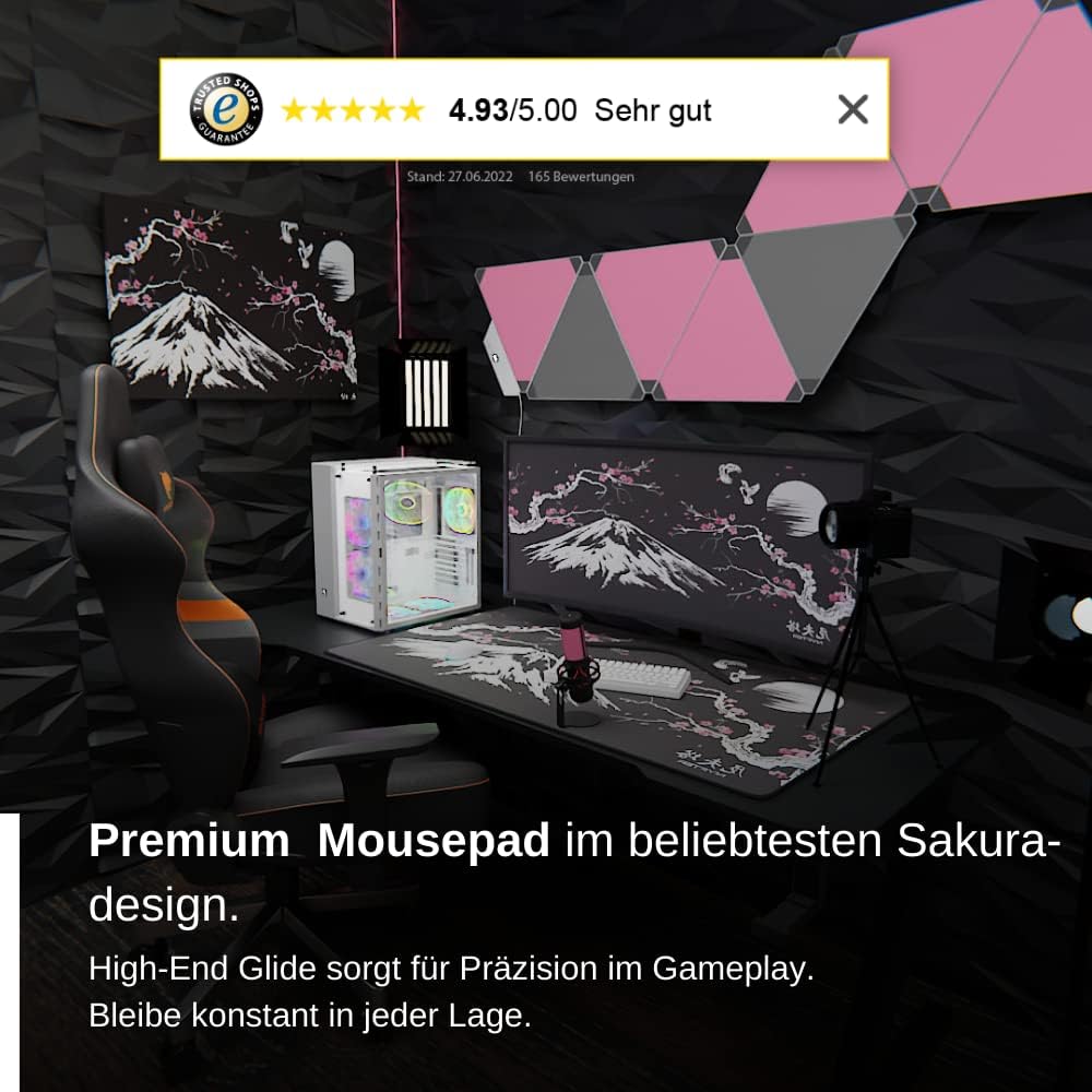 Nyfter - 3XL Gaming Mauspad Sakura Schwarz 1200 x 600mm Premium Fuji Mousepad Size Gross vernähte Ka