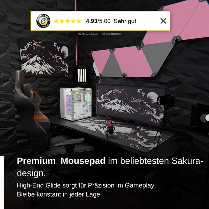 Nyfter - 3XL Gaming Mauspad Sakura Schwarz 1200 x 600mm Premium Fuji Mousepad Size Gross vernähte Ka