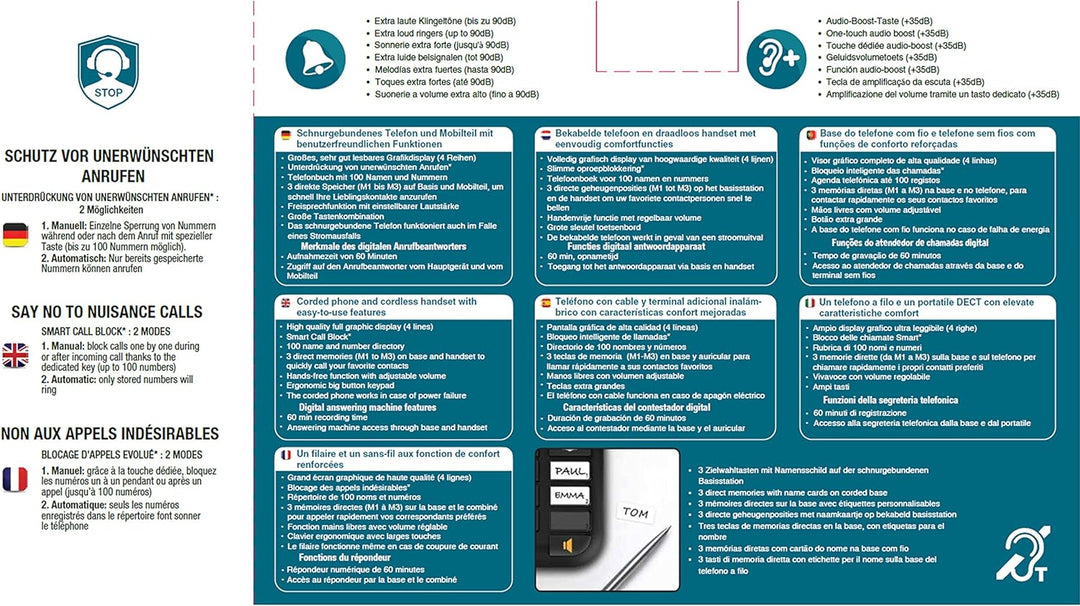 Amplicomms BigTel 1580 Combo DECT Grosstasten Telefon, Anrufbeantworter, zusätzliches Mobilteil, Aud