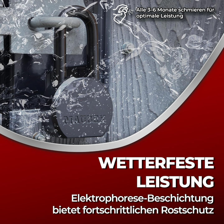 PME65 Heavy Duty Vorhängeschloss – Sicherheitsschloss mit Boron-Stahlbügel, wetterfest, 5 Messingsch