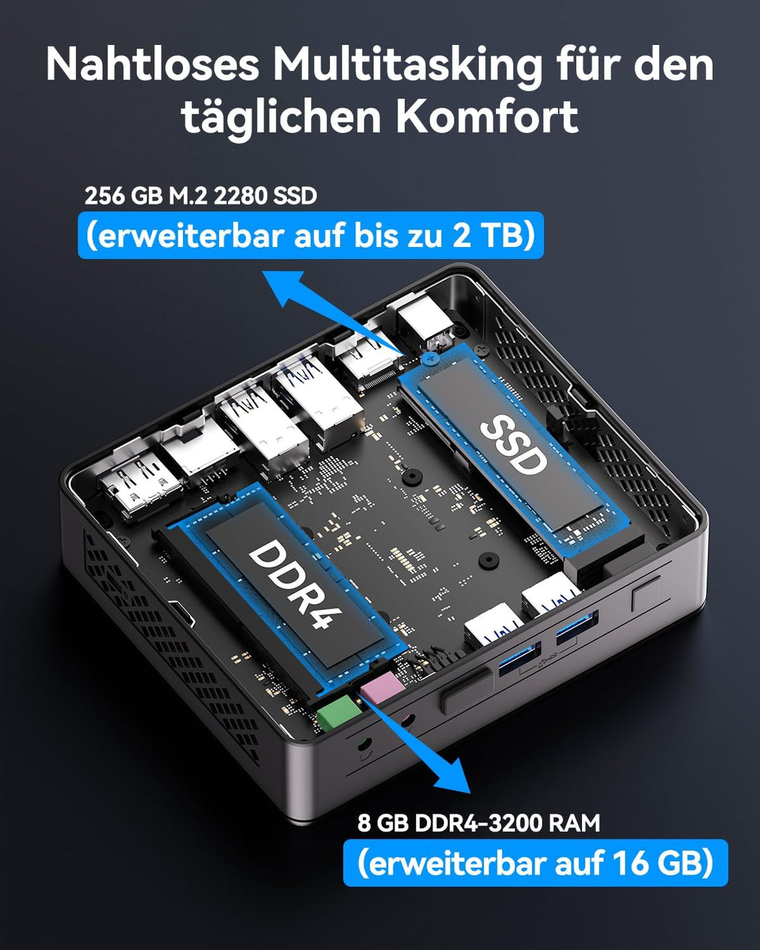 GEEKOM Air12 Lite Mini-PC – Intel Alder Lake N100 Prozessor (bis zu 3,4 GHz), 8GB DDR4 RAM + 256GB S