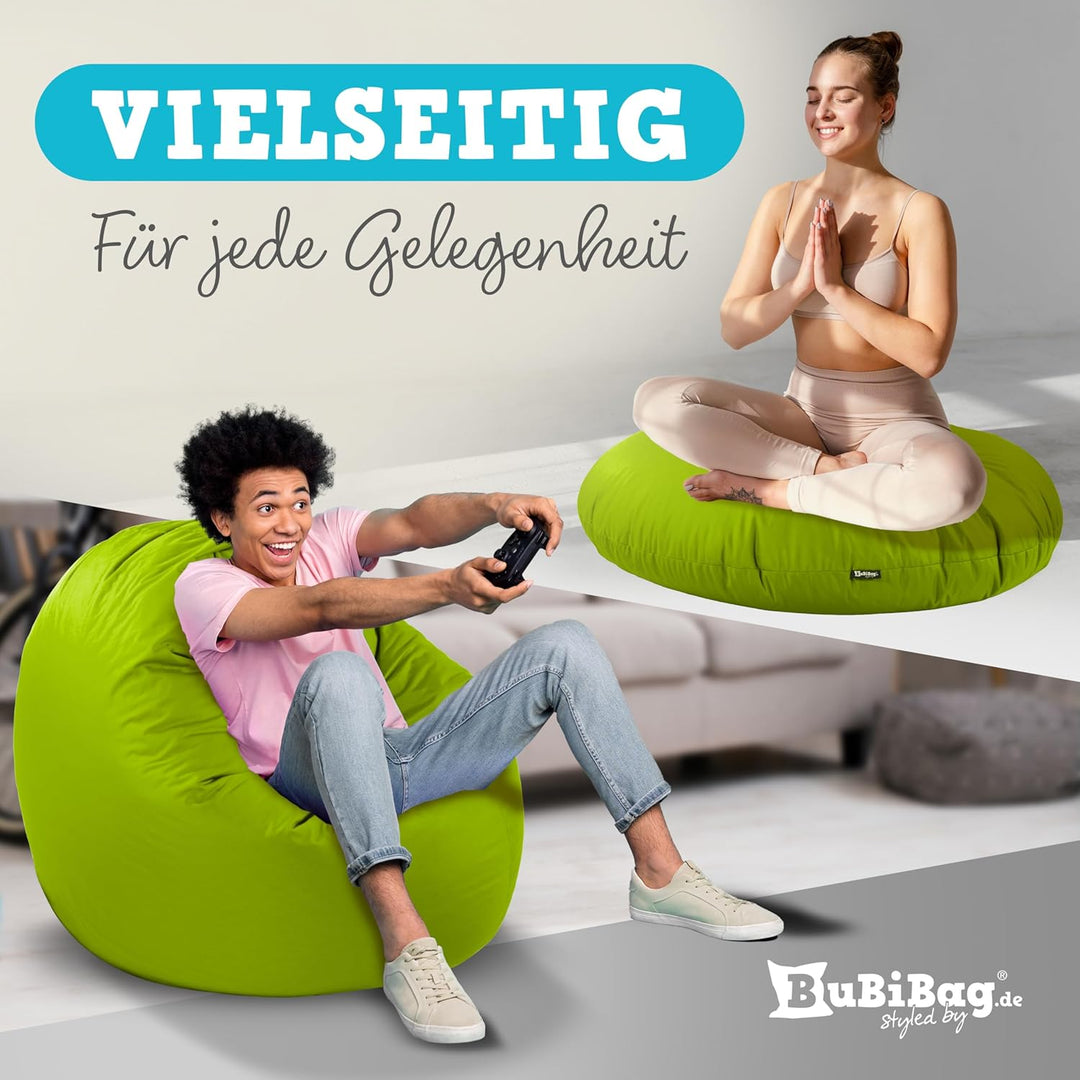 BuBiBag 2in1 Sitzsack L - XXL mit Füllung für Kinder &amp; Erwachsene, Gaming Beanbag &amp; Bodenkissen für