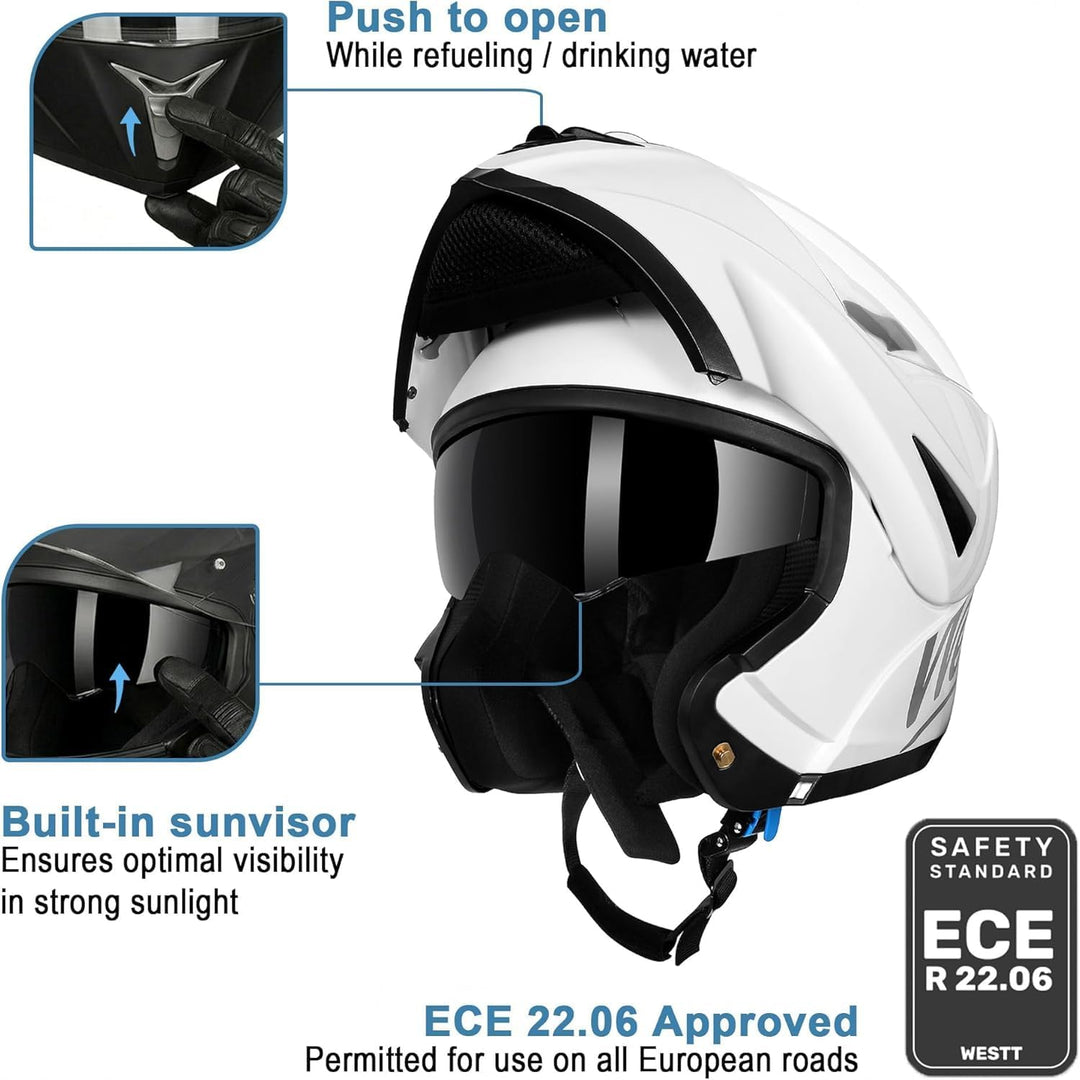 Westt Motorradhelm Herren Damen Integralhelm Klapphelm Flip-up Motorrad Jethelm Chopper Mofa Moped R