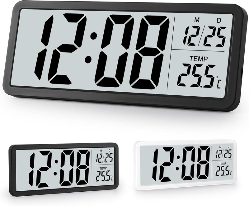 Sukeen Digitale Wanduhr Batteriebetrieben, Wanduhr Digitaluhr mit Grossen Ziffern, Temperatur, 12/24