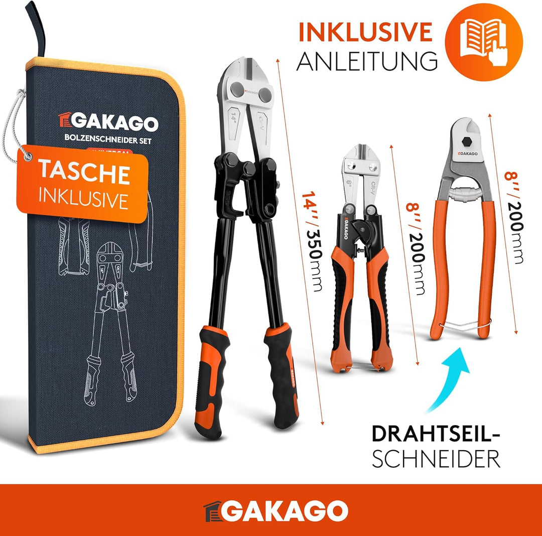 Gakago Bolzenschneider Set - 14" (350 mm) Bolzenschneider mit 8" (200 mm) Mini Bolzenschneider & Dra