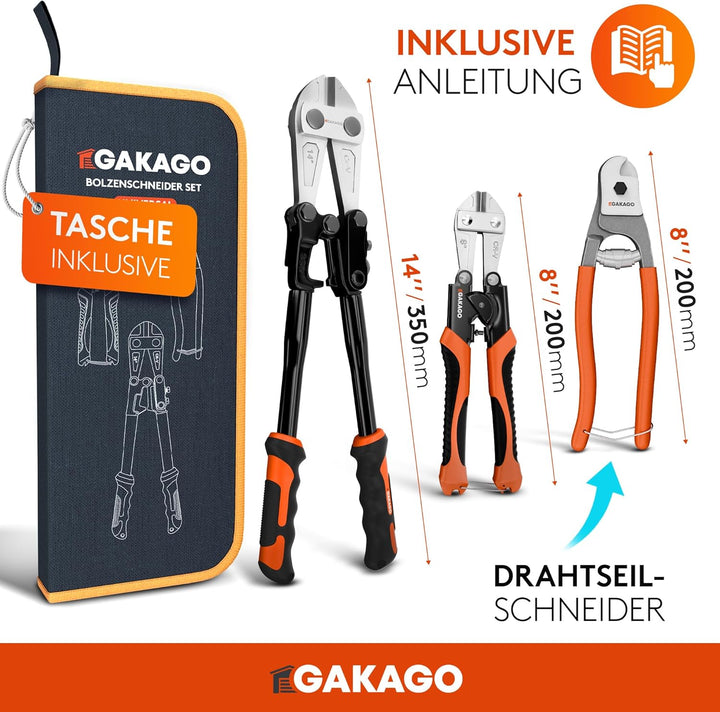 Gakago Bolzenschneider Set - 14" (350 mm) Bolzenschneider mit 8" (200 mm) Mini Bolzenschneider & Dra