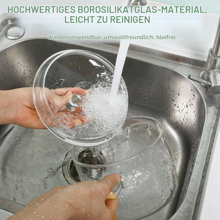 Operitacx Glas Kochtopf, 1,9 l Glastopf mit Deckel, Hitzebeständiger Klarglas Kochtopf und Pfanne mi