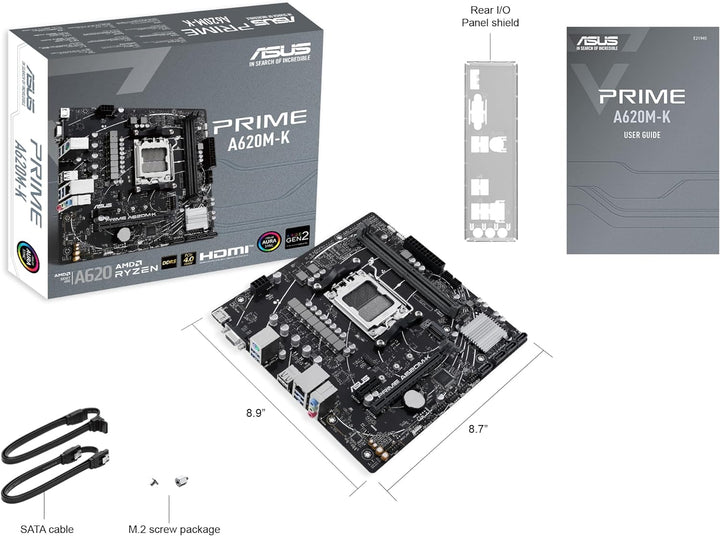 ASUS Prime A620M-K Mainboard Sockel AMD A620 (Ryzen 7000, Micro-ATX, DDR5 Speicher, PCIe 4.0, BIOS F