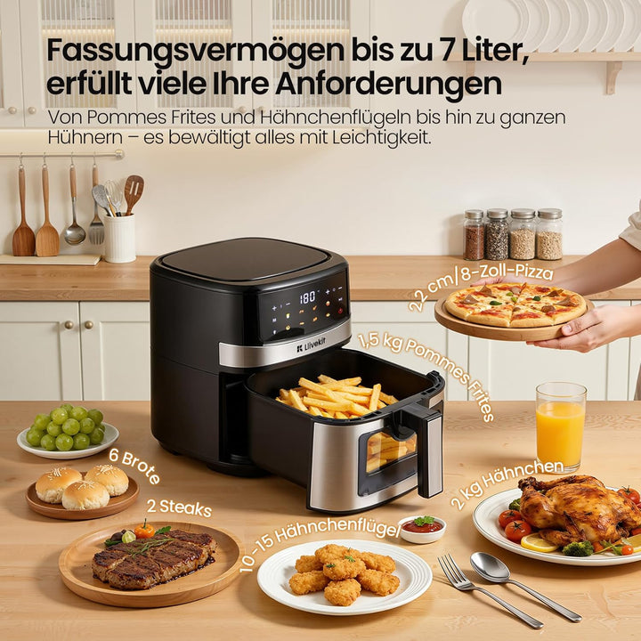 LLIVEKIT 7L Heissluftfritteuse XXL mit Farb-Touchscreen, Airfryer 360° Heissluft Zirkulation-Upgrade